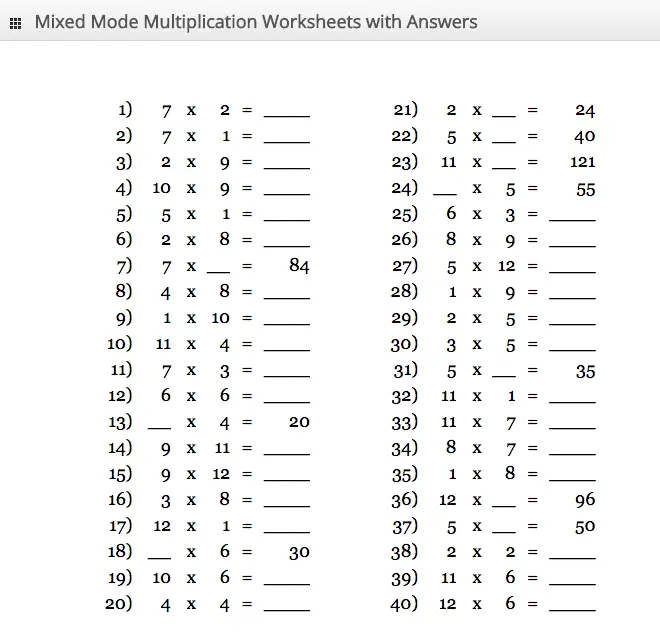 multiplication times table worksheets