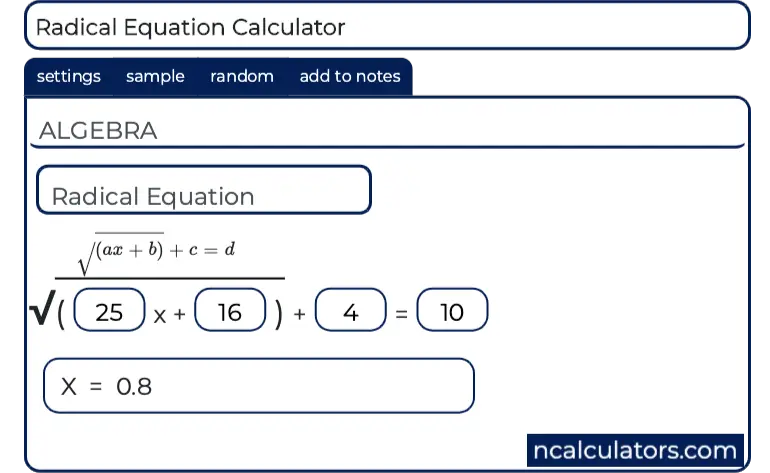 Radical Equation Calculator