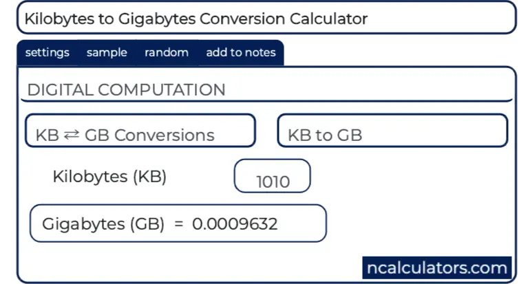 KB to GB Conversion Calculator