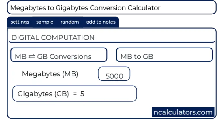 MB To GB Conversion Calculator