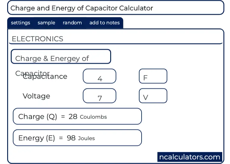 Siguranță Căpitane brie Trecător  Charge and Energy of Capacitor Calculator