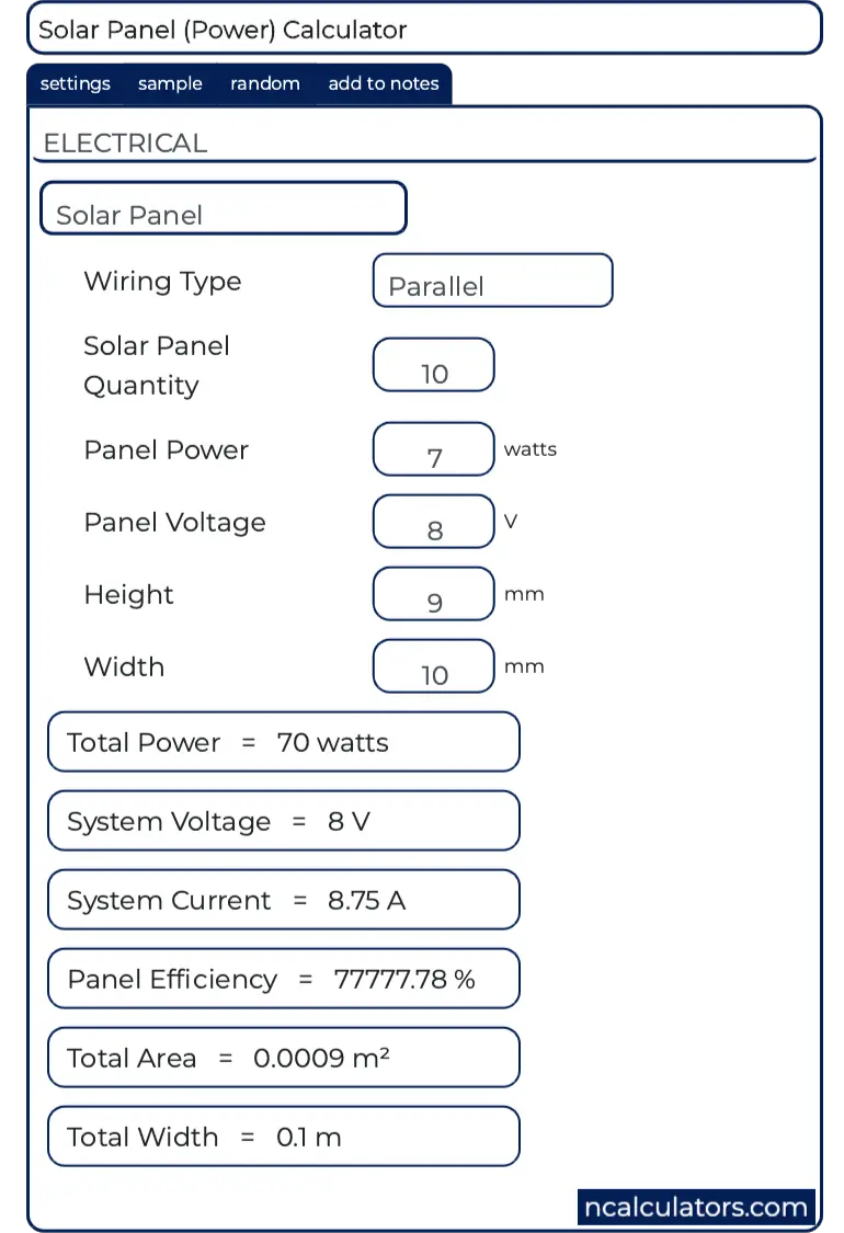 Solar Panel Power Calculator