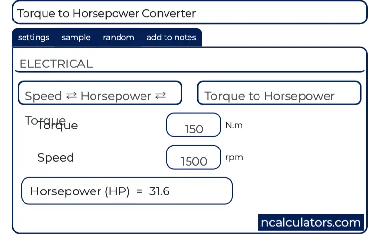 Horsepower To Torque Conversion Chart