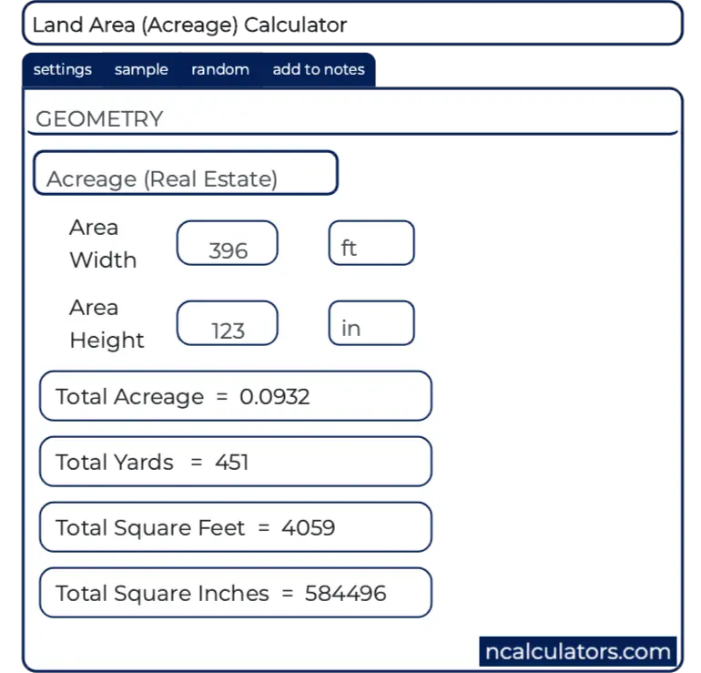 Convert of area measurement. Acreage.