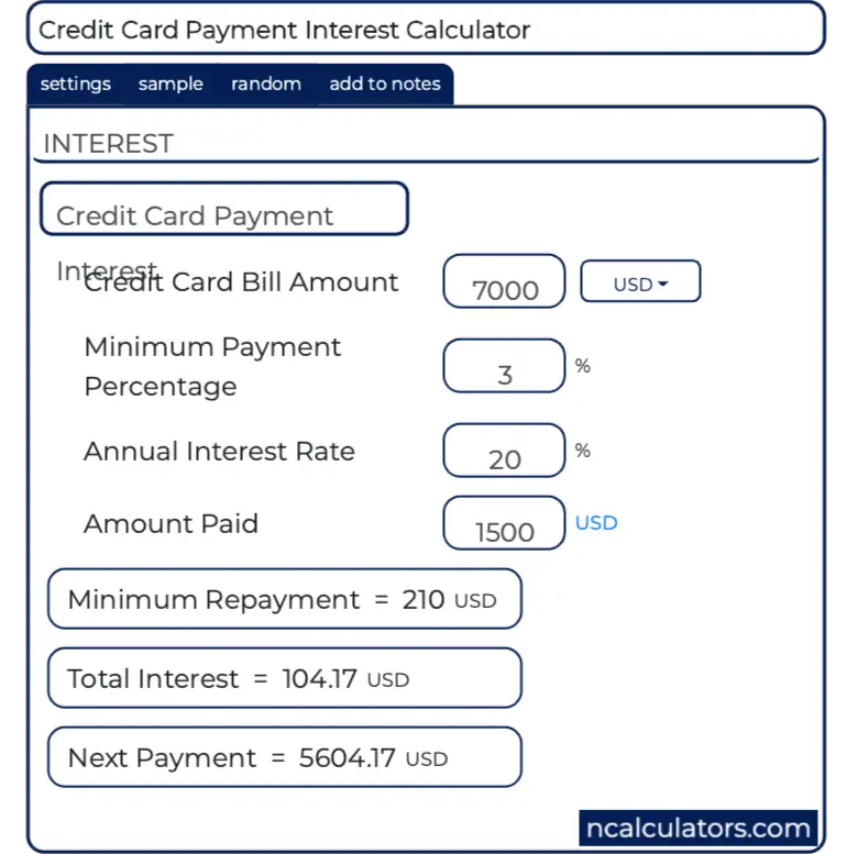 Credit Card Payment Interest Calculator