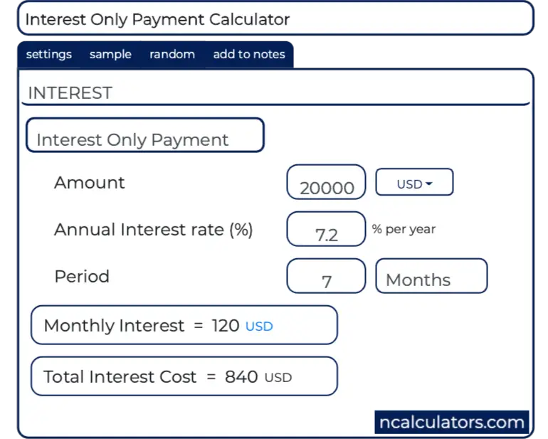 Interest on sale only calculator