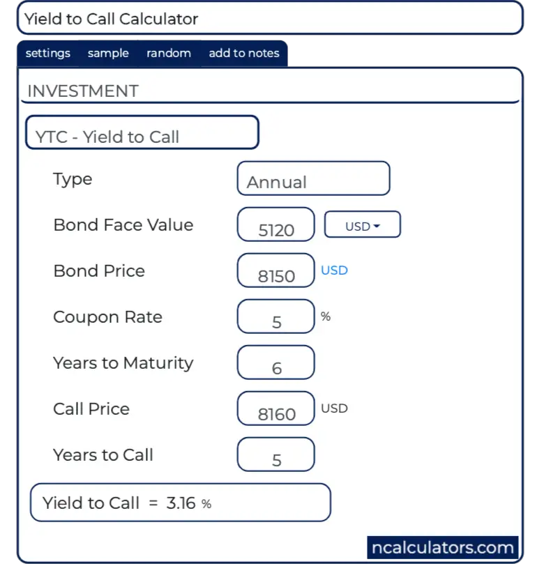 Yield To Call Ytc Calculator