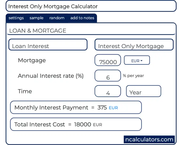 interest only loan calc