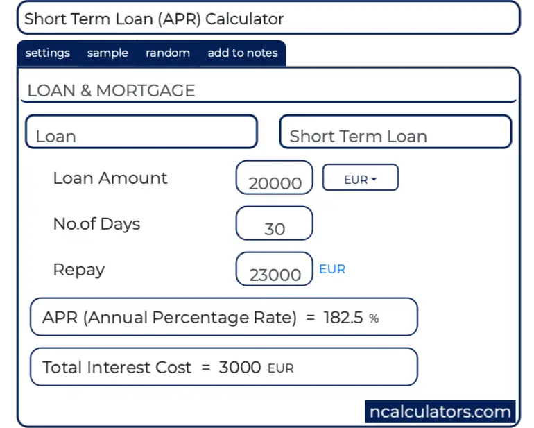 Short Term Loan Apr Calculator