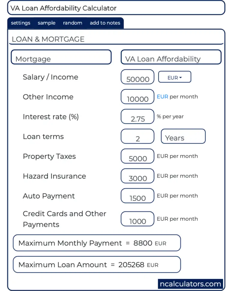 mortgage payment calculator va loan