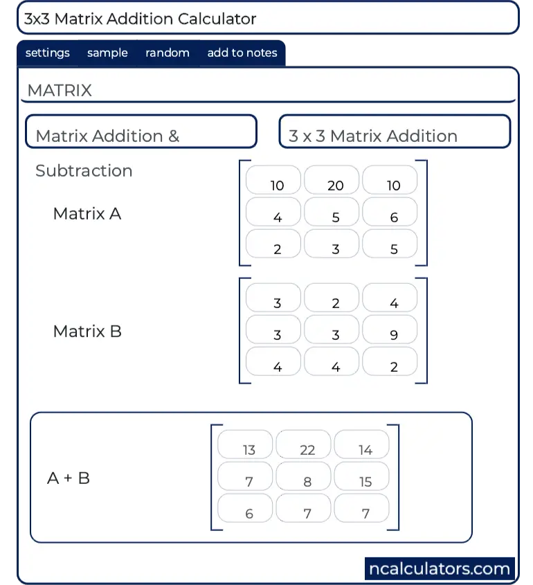 3x3 Matrix Addition Calculator