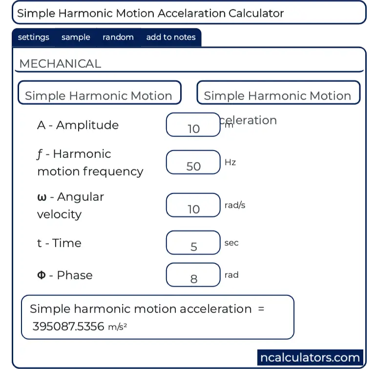 Simple Harmonic Motion Accelaration Calculator