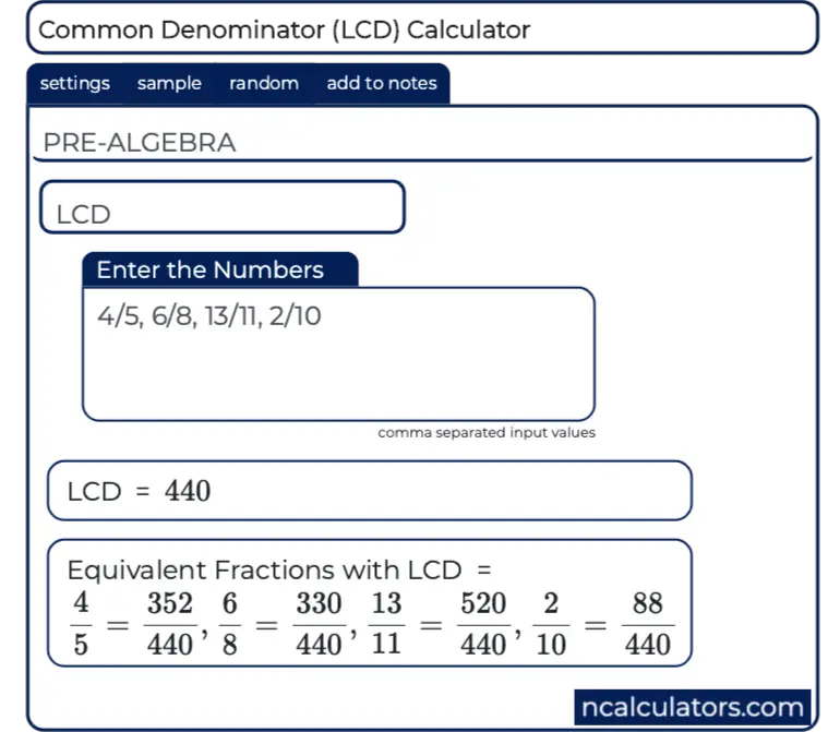 least common denominator for fractions calculator