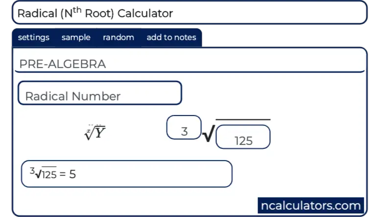 spell Won informal Nth Root (Radical) Calculator
