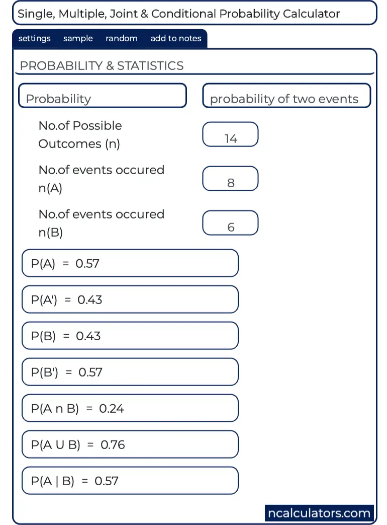 Probability calculator deals