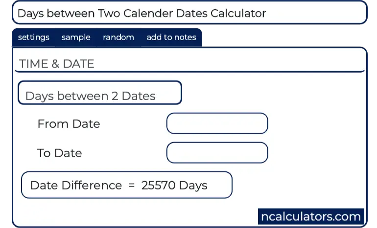 Days Between Two Calender Dates Calculator