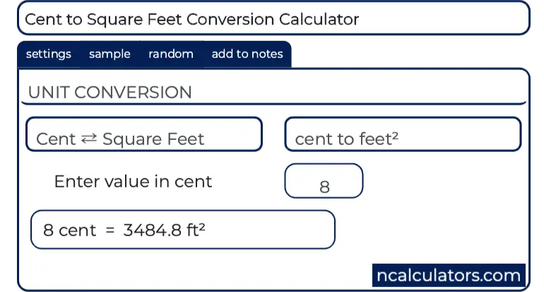 Cent Square Feet Conversion 