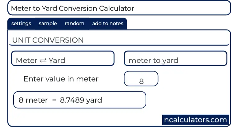 Meter to Yard Conversion Calculator